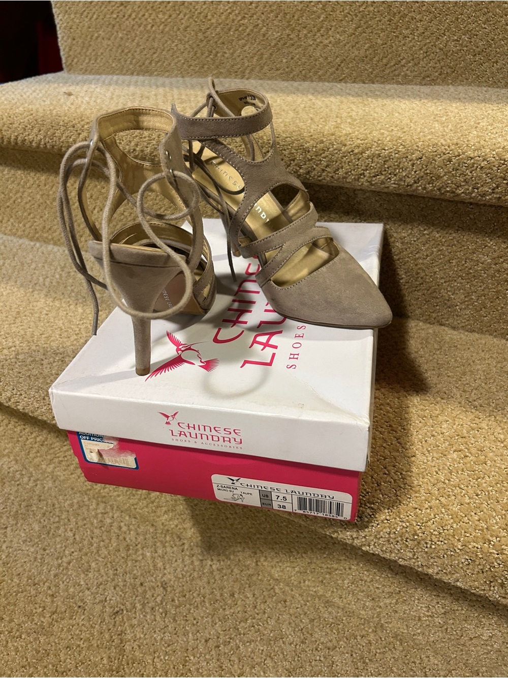 Chinese Laundry Taupe Lace-Up Pointed Suede Heels
